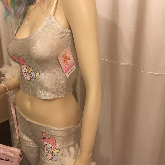 AMAZING vintage y2k custom my melody flare pants crop top and necklace set! - Picture 6 of 13